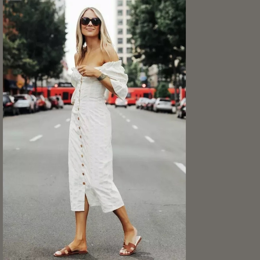 Free People Cream Off-Shoulder Midi Dress